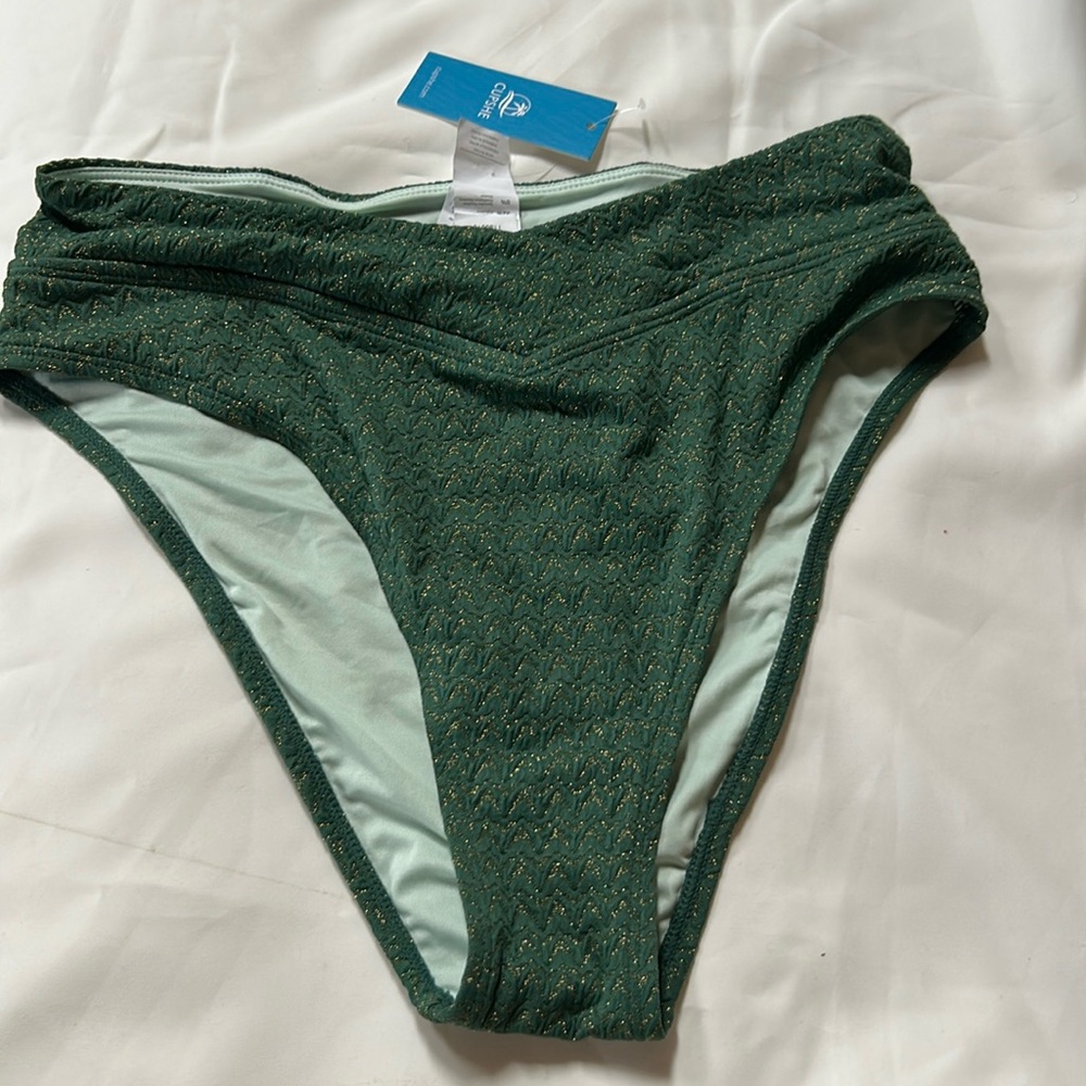 Cupshe Emerald/Gold high Rise Bikini Bottom Size Md-NWT